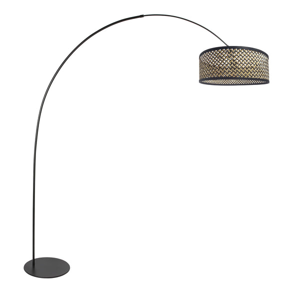 Schwarze Stehleuchte Curve 4261ZW mit Lampenschirm aus natürlichem, geflochtenem schwarzem Bambus – einzigartiges Design und funktionale Nutzung
