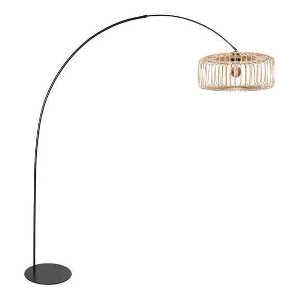Schwarze Stehlampe Curve 4275ZW mit bambusfarbenem Lampenschirm in natürlichem, schlichtem Design – einzigartige Gestaltung und funktionale Nutzung