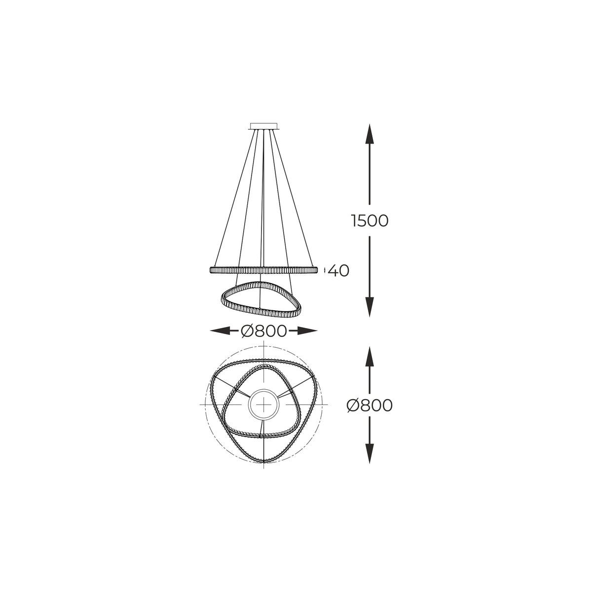 Suspension Athesa dorée, cristal, L 80 cm