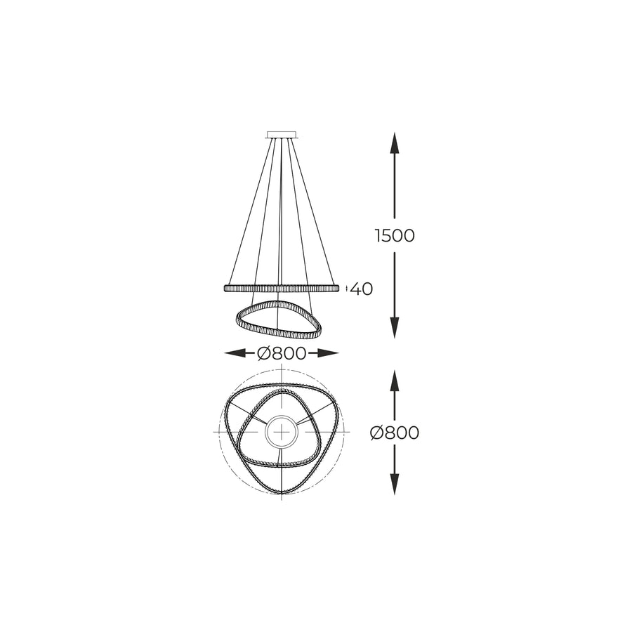 Suspension Athesa dorée, cristal, L 80 cm