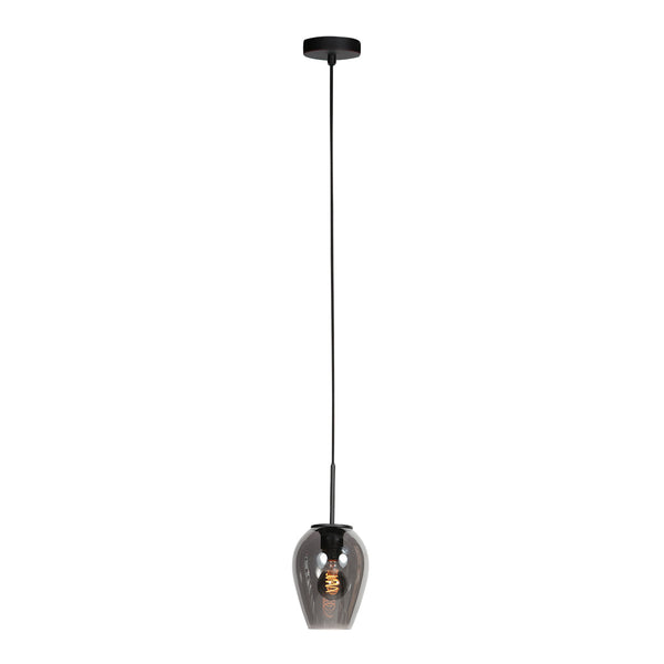 HaloSwap 4290ZW – Schwarze Pendelleuchte mit tropfenförmiger Kugel aus Rauchglas mit einem Durchmesser von 15 cm