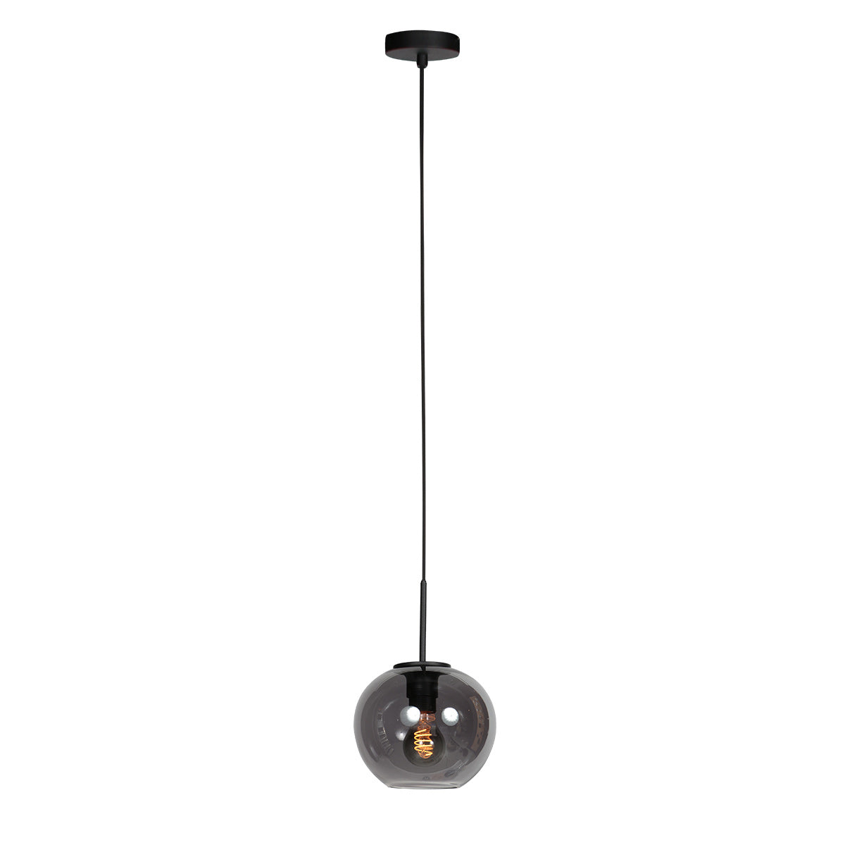 HaloSwap 4292ZW – Schwarze Pendelleuchte mit rauchfarbenem Glaskugel-Schirm, Durchmesser 20 cm