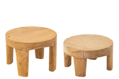 Runde Tische aus naturfarbenem Teakholz