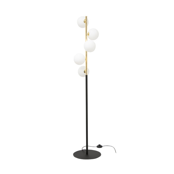 Lampadaire Ali 5 lumières noir et doré, verre