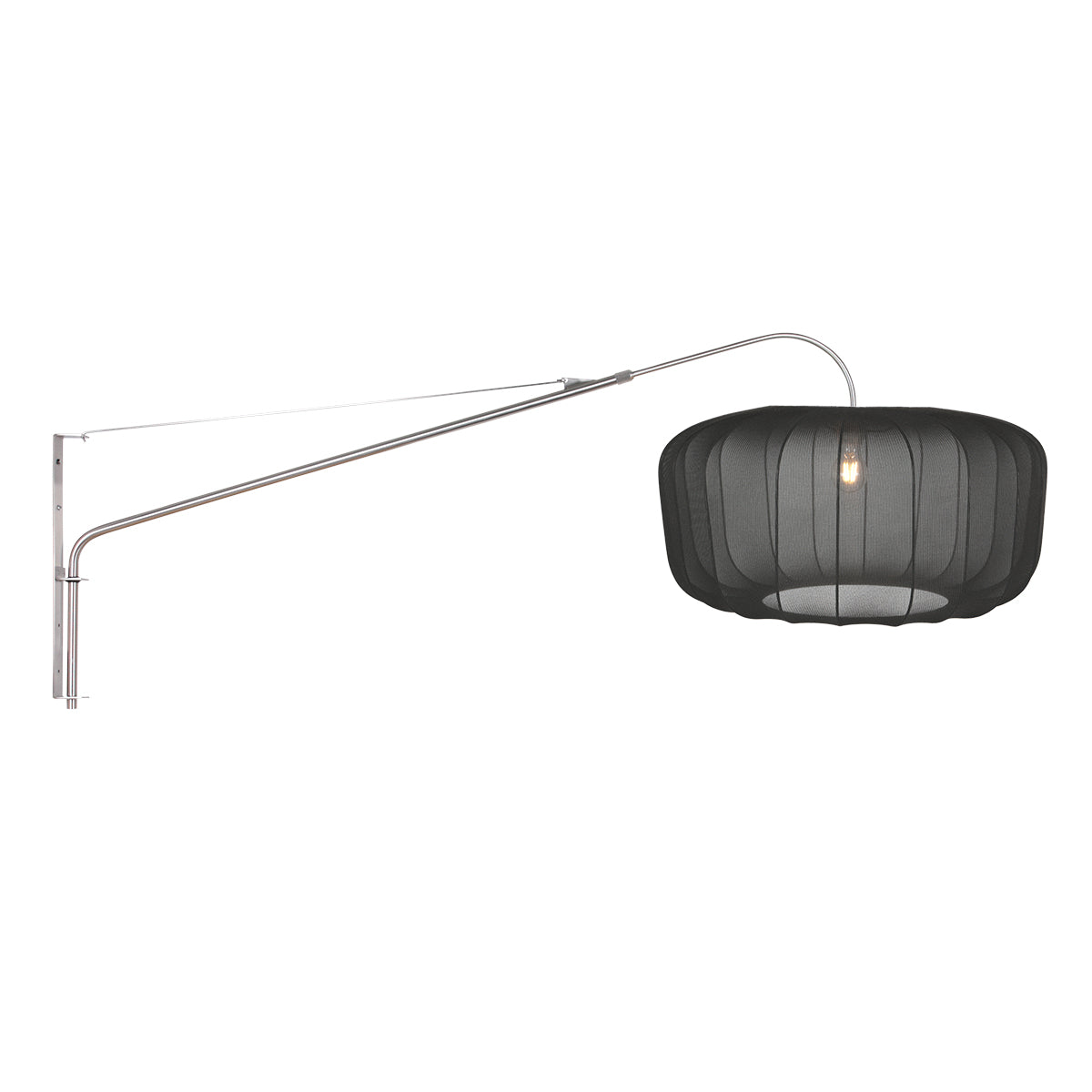 Applique murale liseuse orientable acier brossé et abat-jour tambour noir, vue studio | Steinhauer Elegant Classy