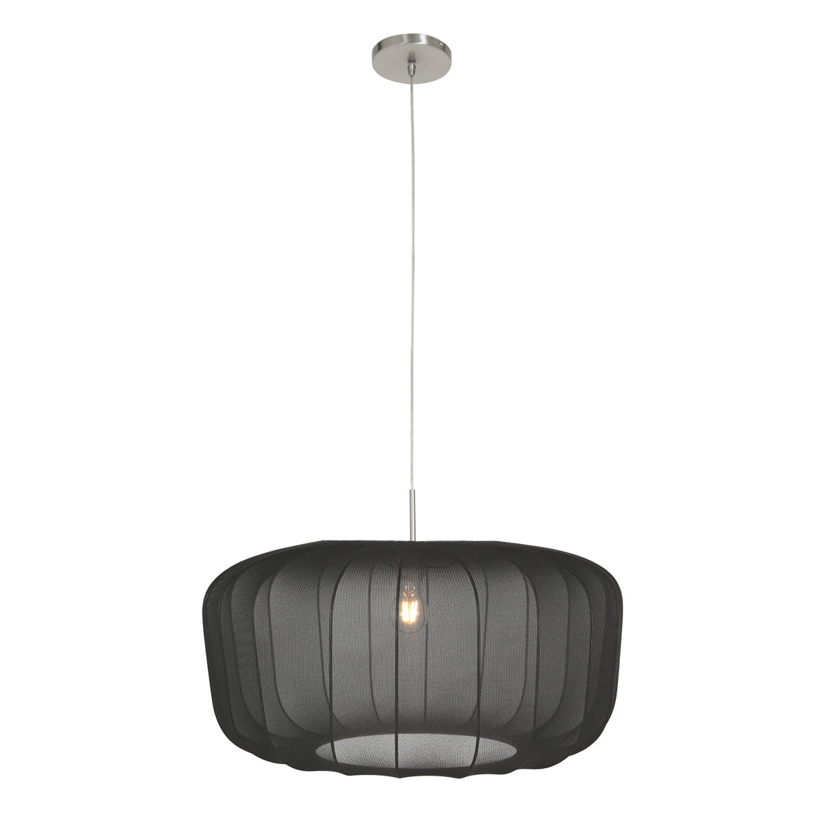 Second angle du luminaire suspendu montrant l'abat-jour cylindrique noir