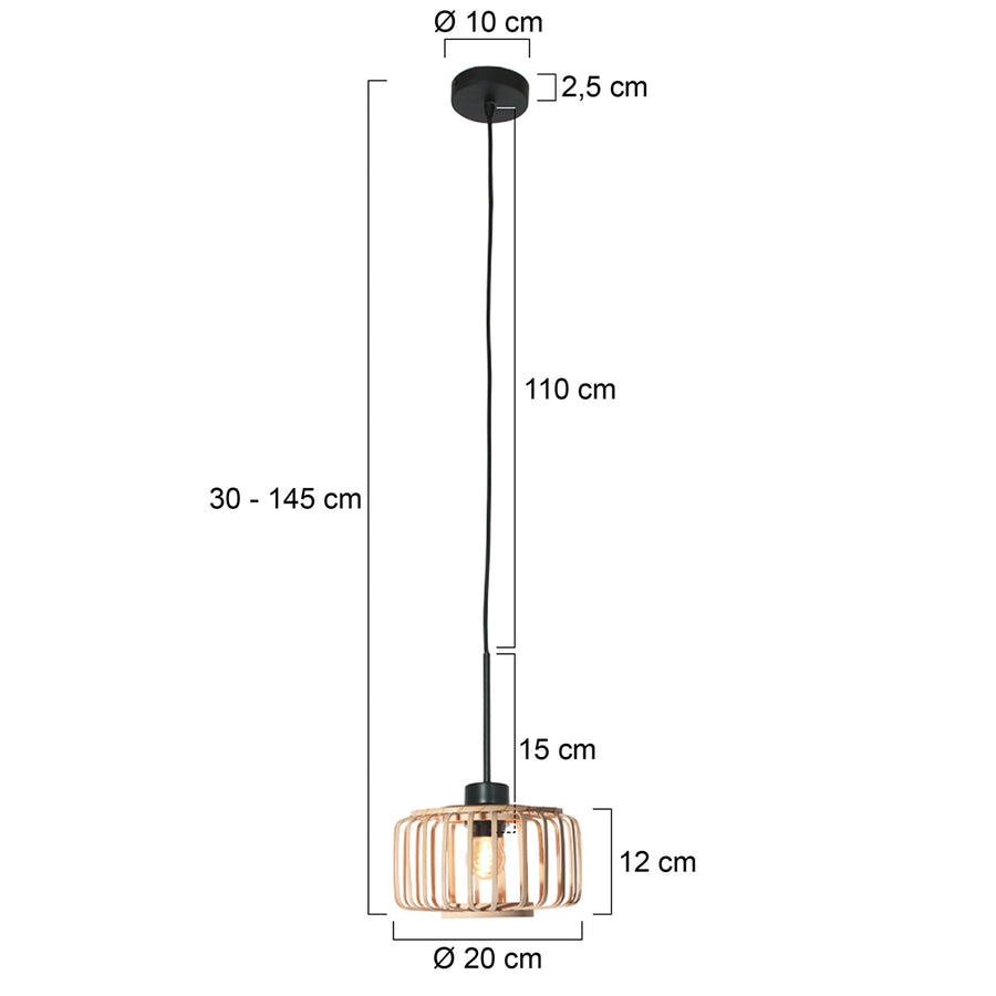 Hängeleuchte Sparkled Light 4475ZW – schwarz mit Bambusschirm Ø20 cm