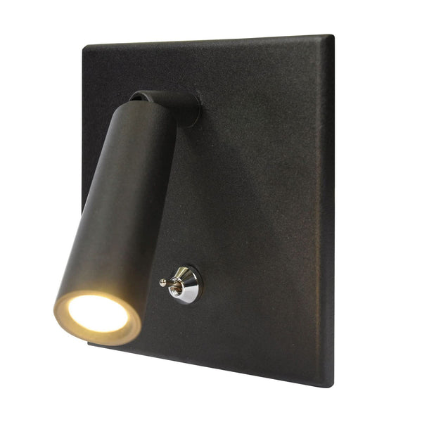 Applique murale LED BL1 en acier, noir, hauteur 12,1 cm, 3000 K, 3 W, largeur 12,1 cm, 40°, modèle 2