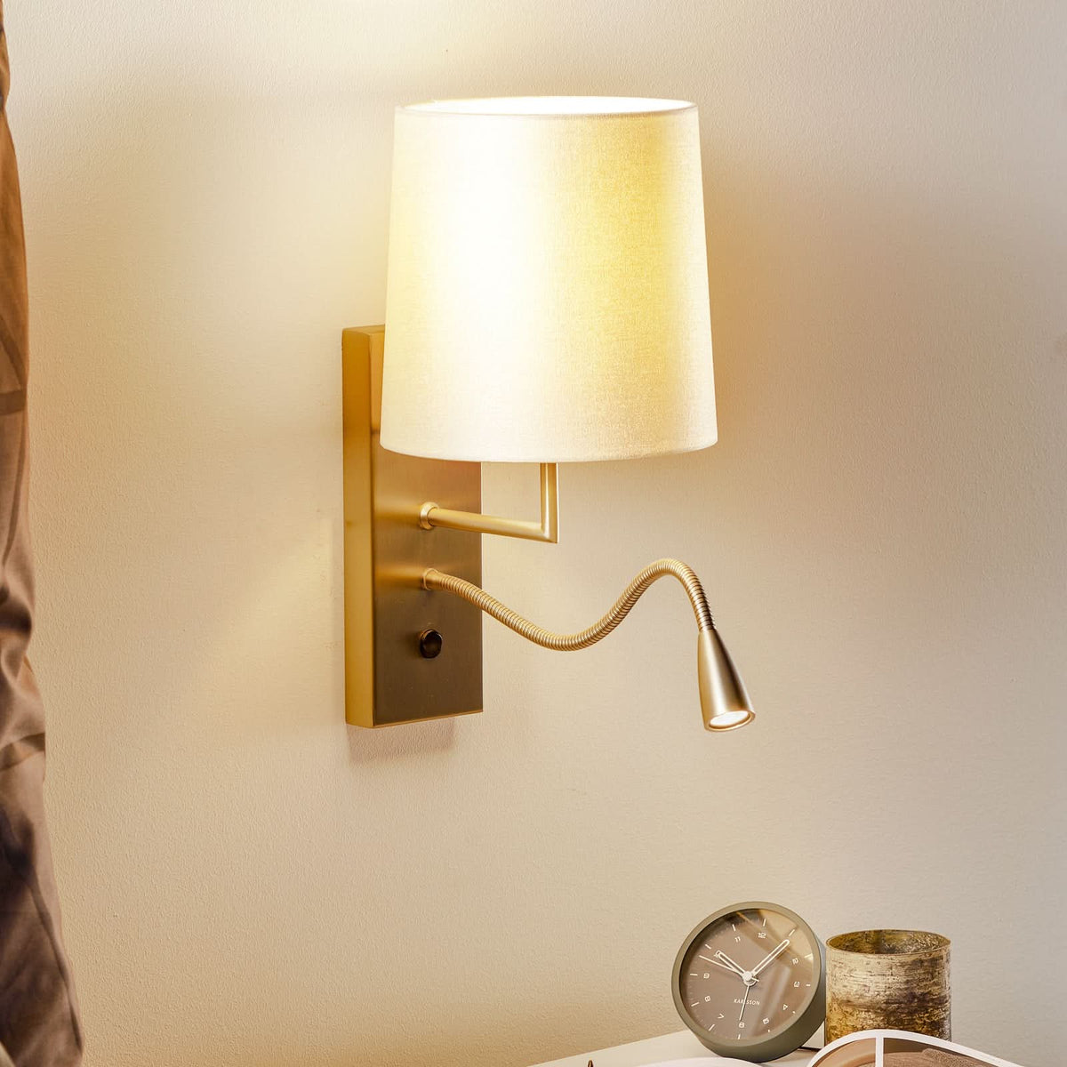 Applique murale Havanna en laiton, crème et nickel mat, hauteur 33 cm