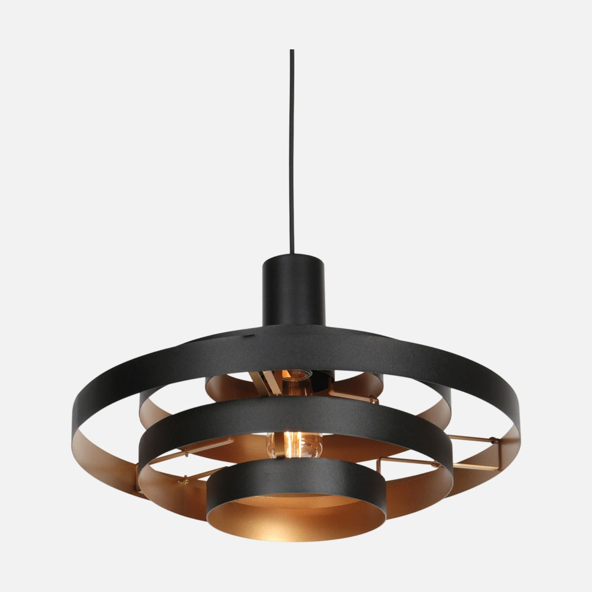 Suspension noire intérieur doré Ø 50 cm, câble textile