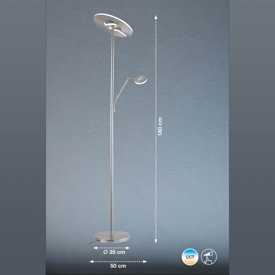 Lampadaire LED Dent en métal, nickel, hauteur 180 cm