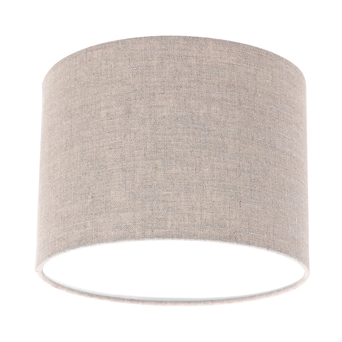 Abat-jour cylindrique en tissu beige présenté seul sur fond blanc.