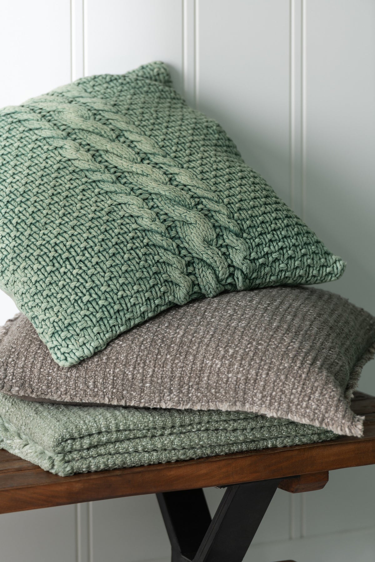 Ausgefranstes Kissen Taupe Baumwolle Polyester