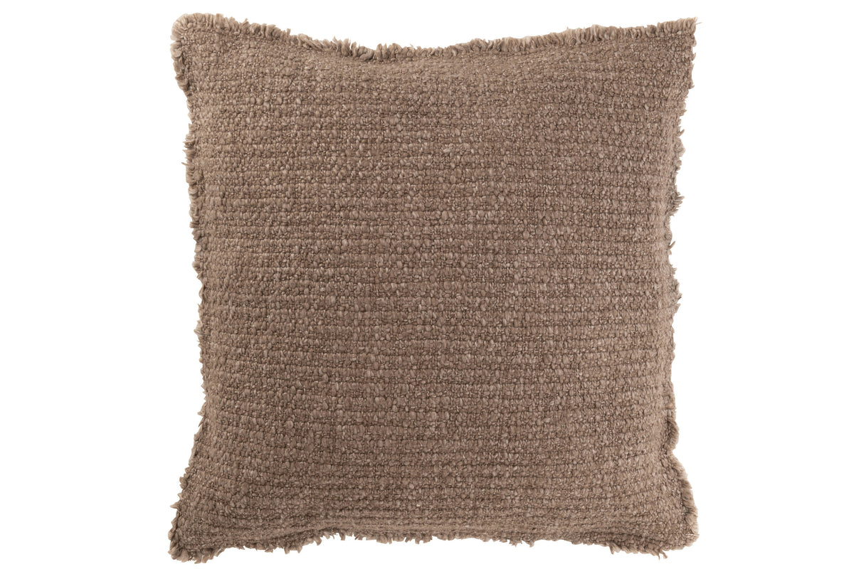 Ausgefranstes Kissen Taupe Baumwolle Polyester