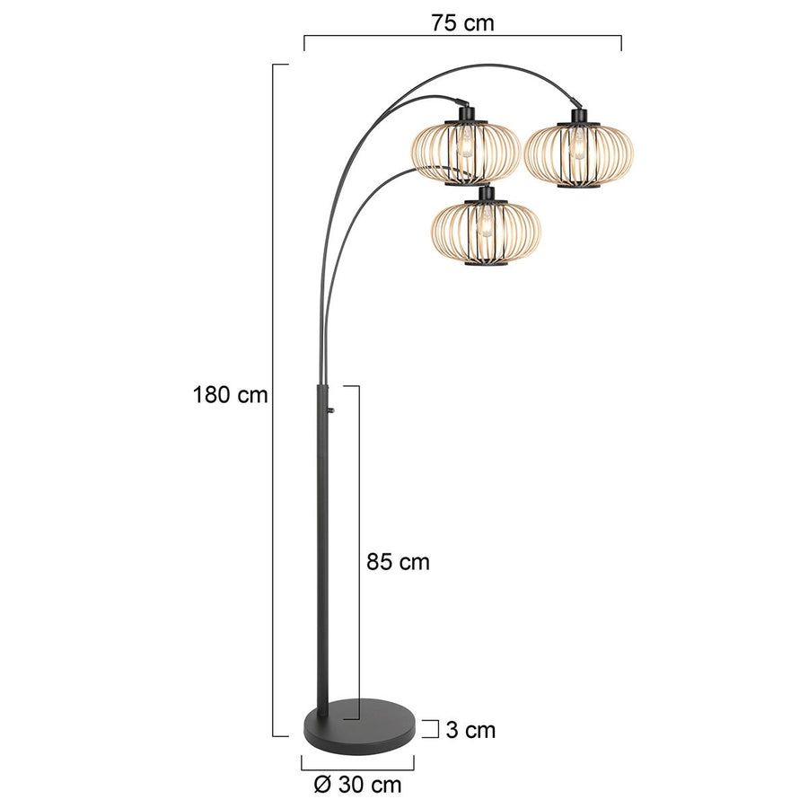 Lampadaire Sparkled Light noir, 3 lumières, abat-jour en bambou Ø31 cm