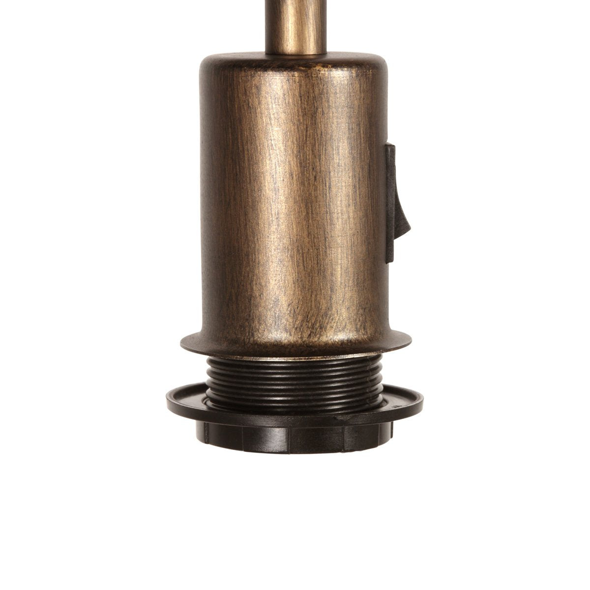 Gros plan sur la douille filetée bronze et le support métallique du luminaire