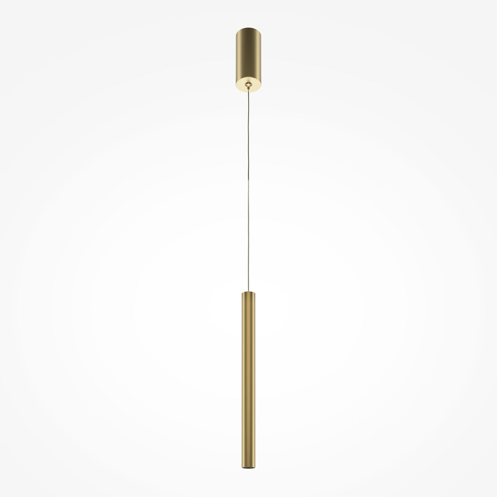 Vue de face de la suspension dorée entière avec câble et rosace cylindrique