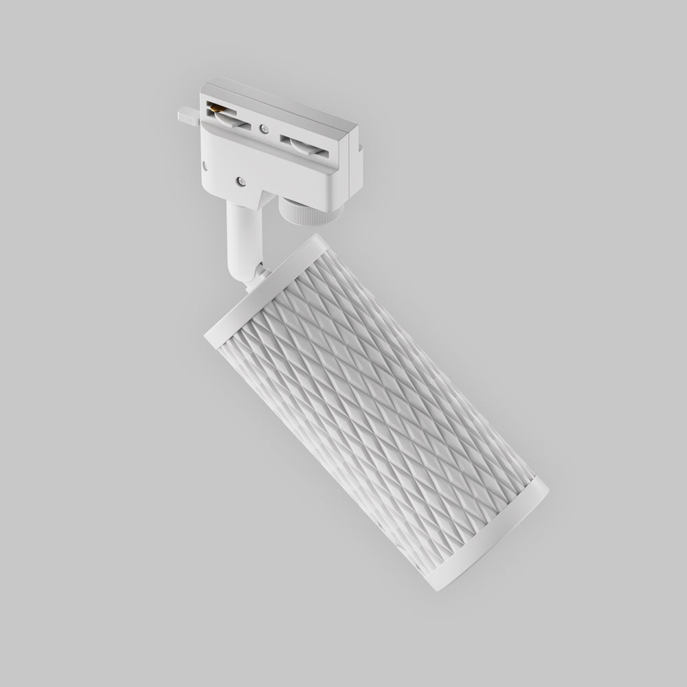 Vue de dessous du rail et de l'adaptateur orientable en blanc mat
