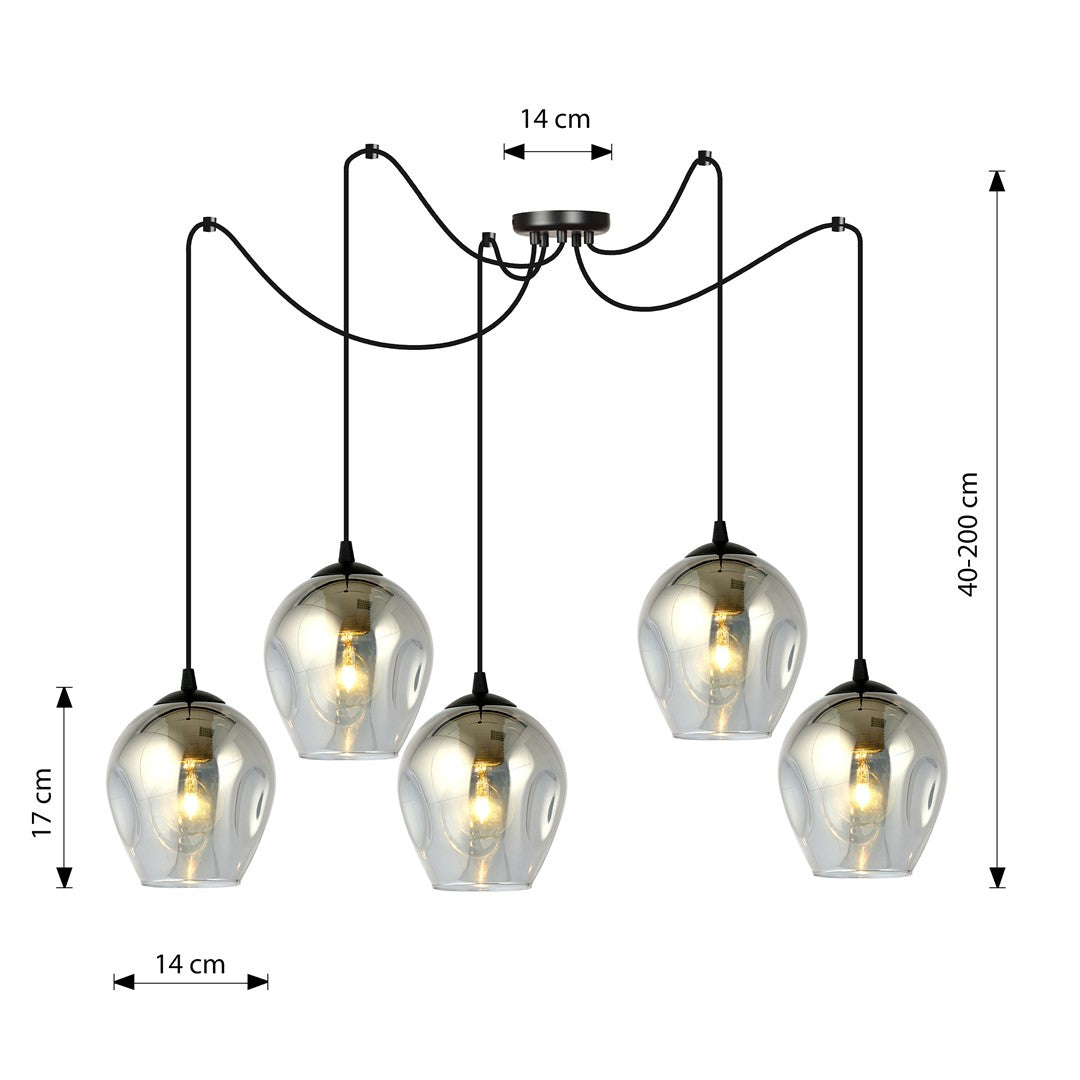 Schéma technique avec cotes : hauteur réglable 40 à 200 cm, diamètre 14 cm, largeur 17 cm.