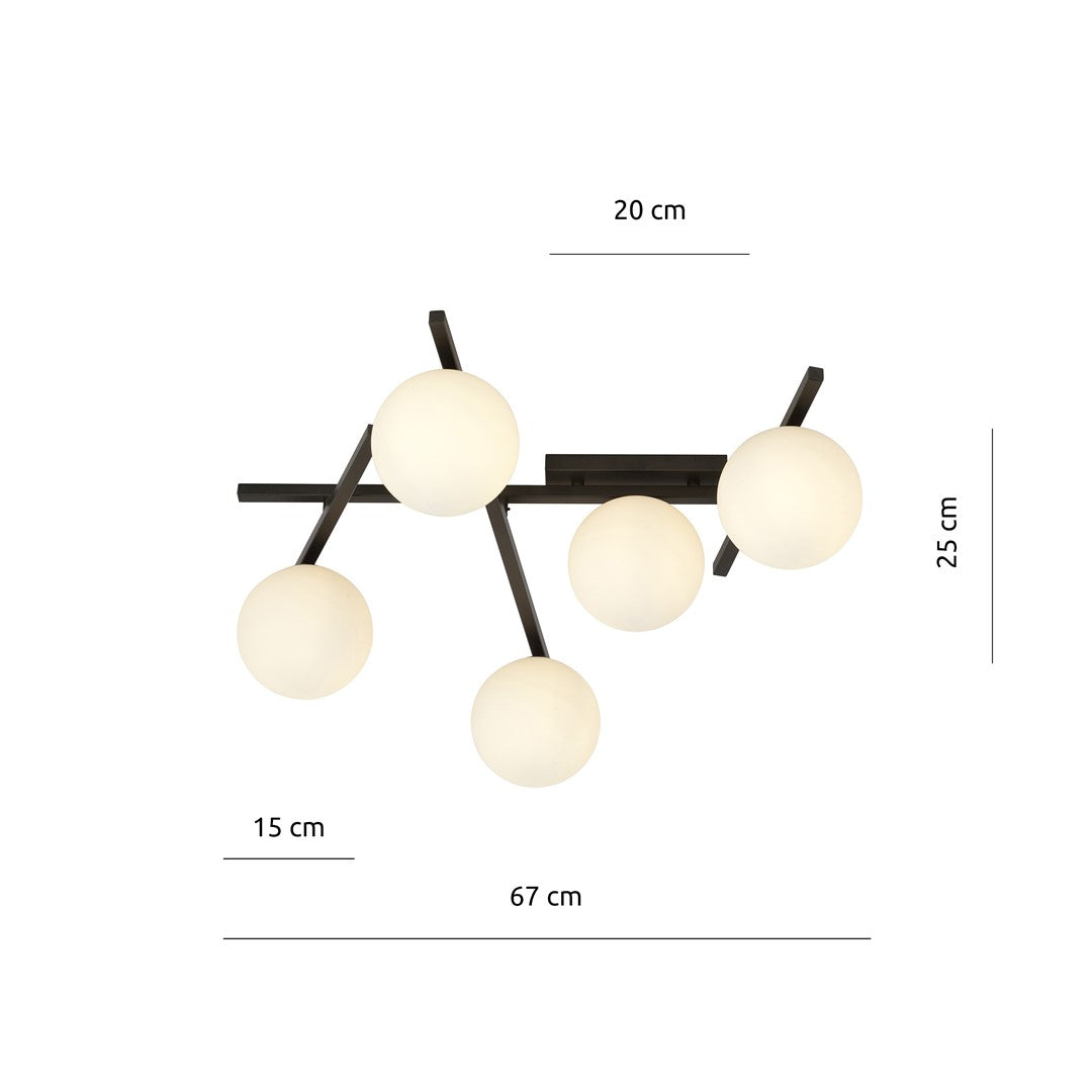 Schéma coté du luminaire indiquant les dimensions 67 cm, 25 cm et 15 cm