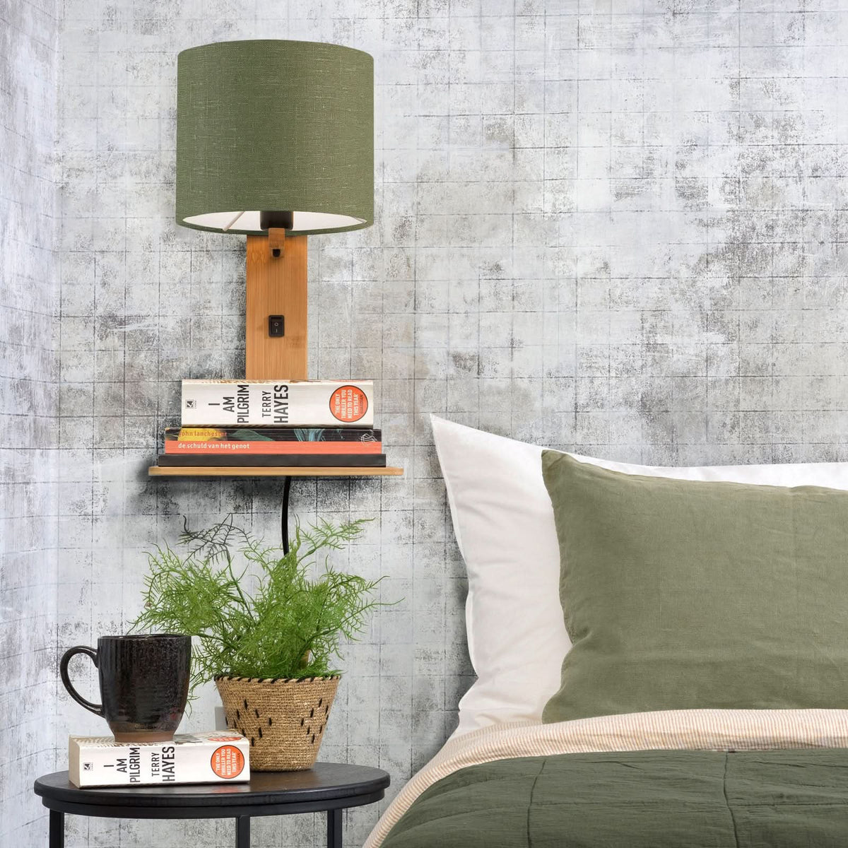 Applique murale Andes en bambou, crème et vert, hauteur 36 cm