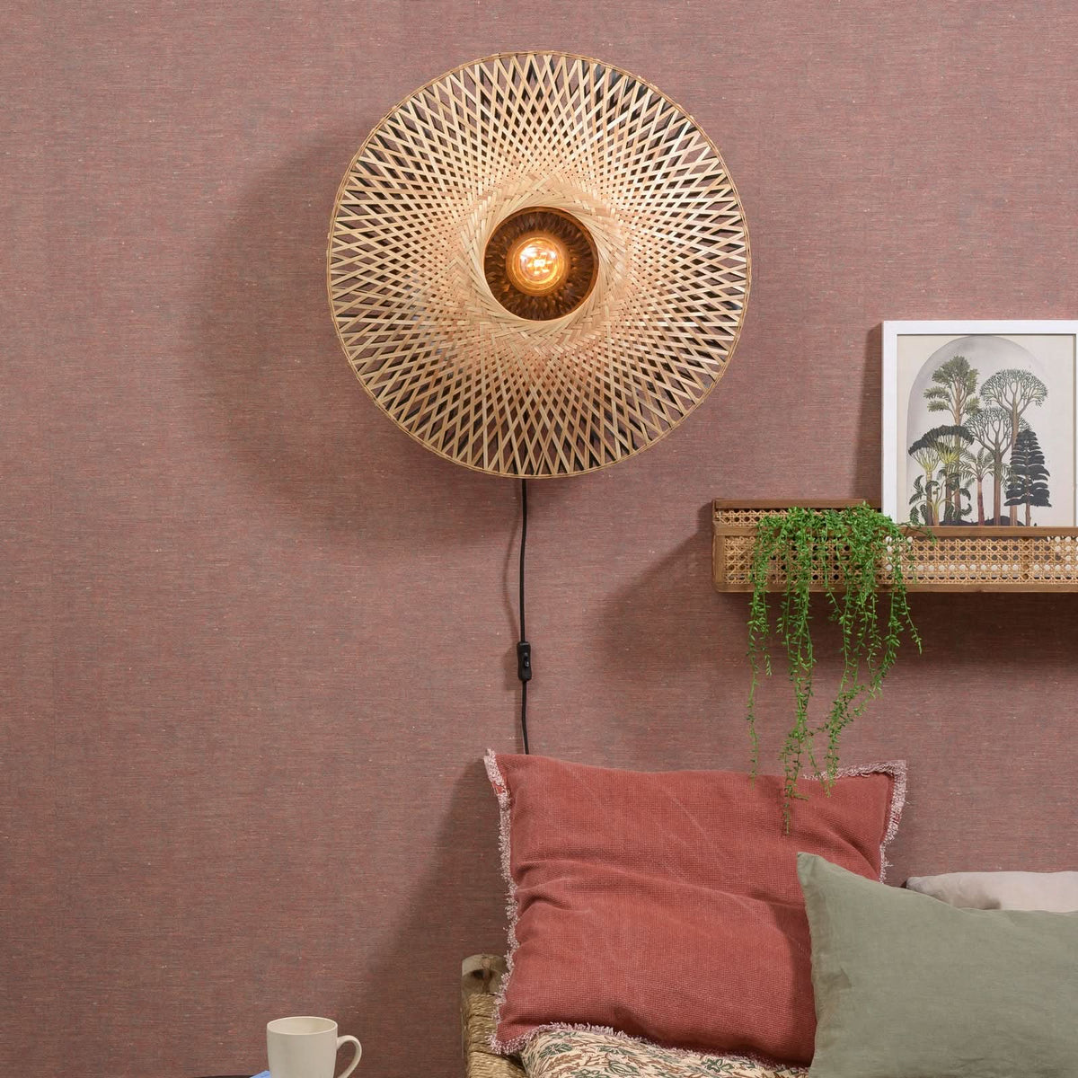 Applique murale Kalimantan Wand en bambou, bois et noir, Ø 60 cm