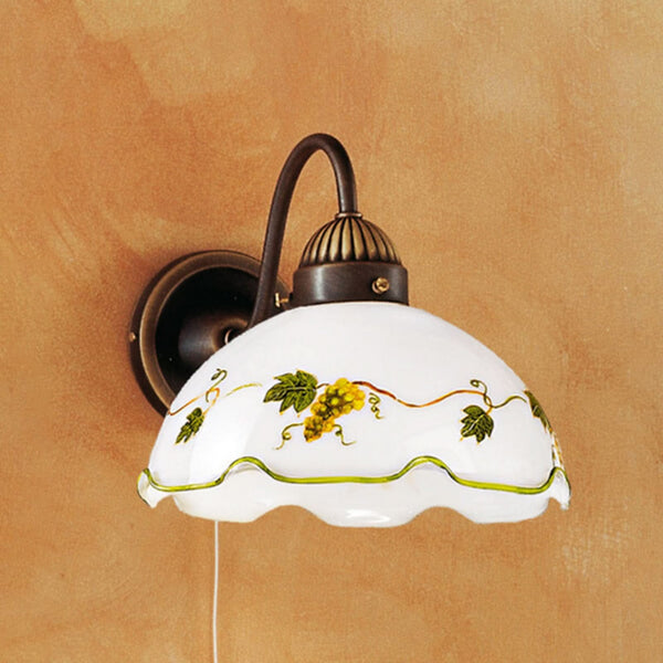 Applique murale Nonna en verre, laiton ancien et blanc, hauteur 20 cm, 75 W, largeur 20 cm, modèle 2