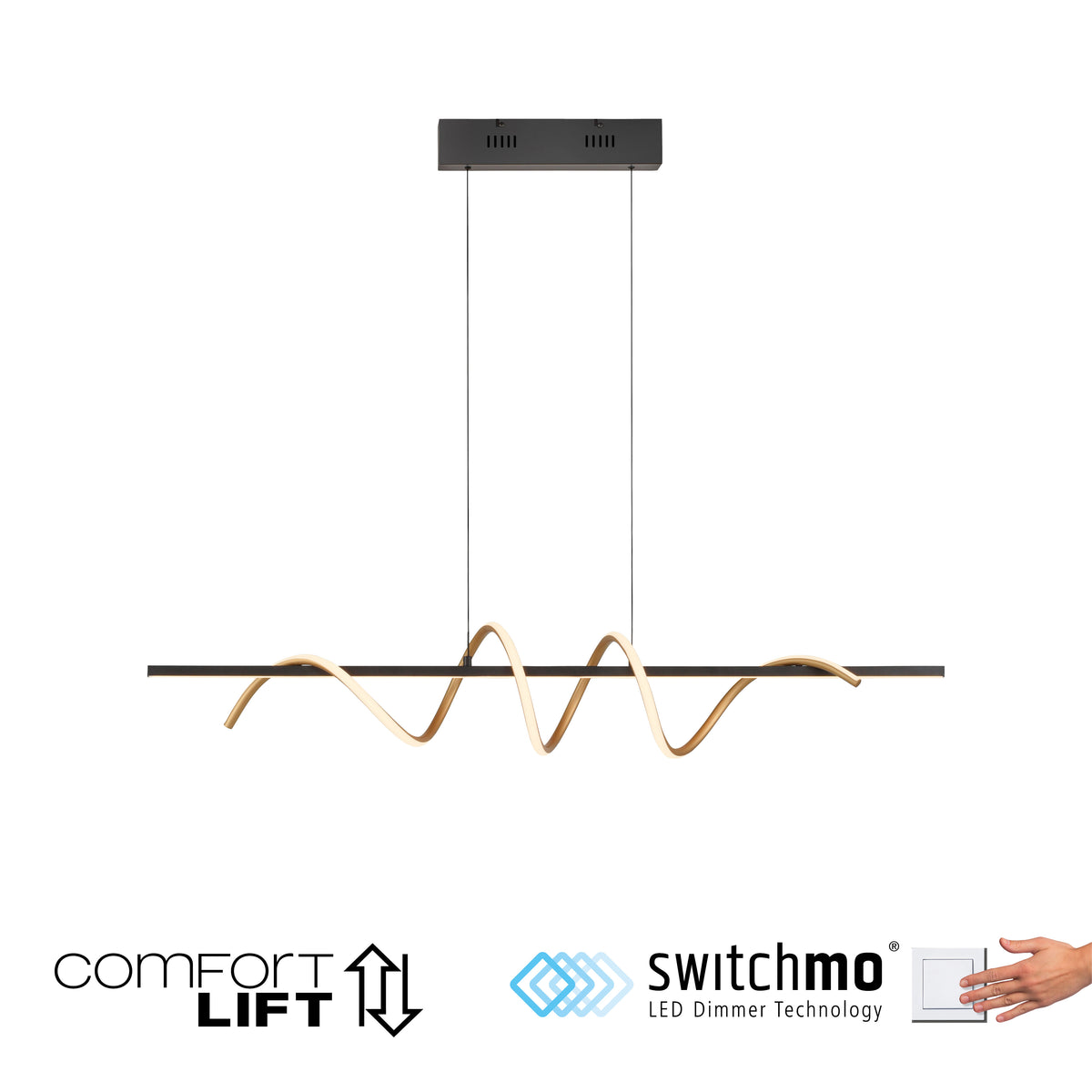 Visuel technique sur fond blanc avec logos Comfort Lift et Switchmo