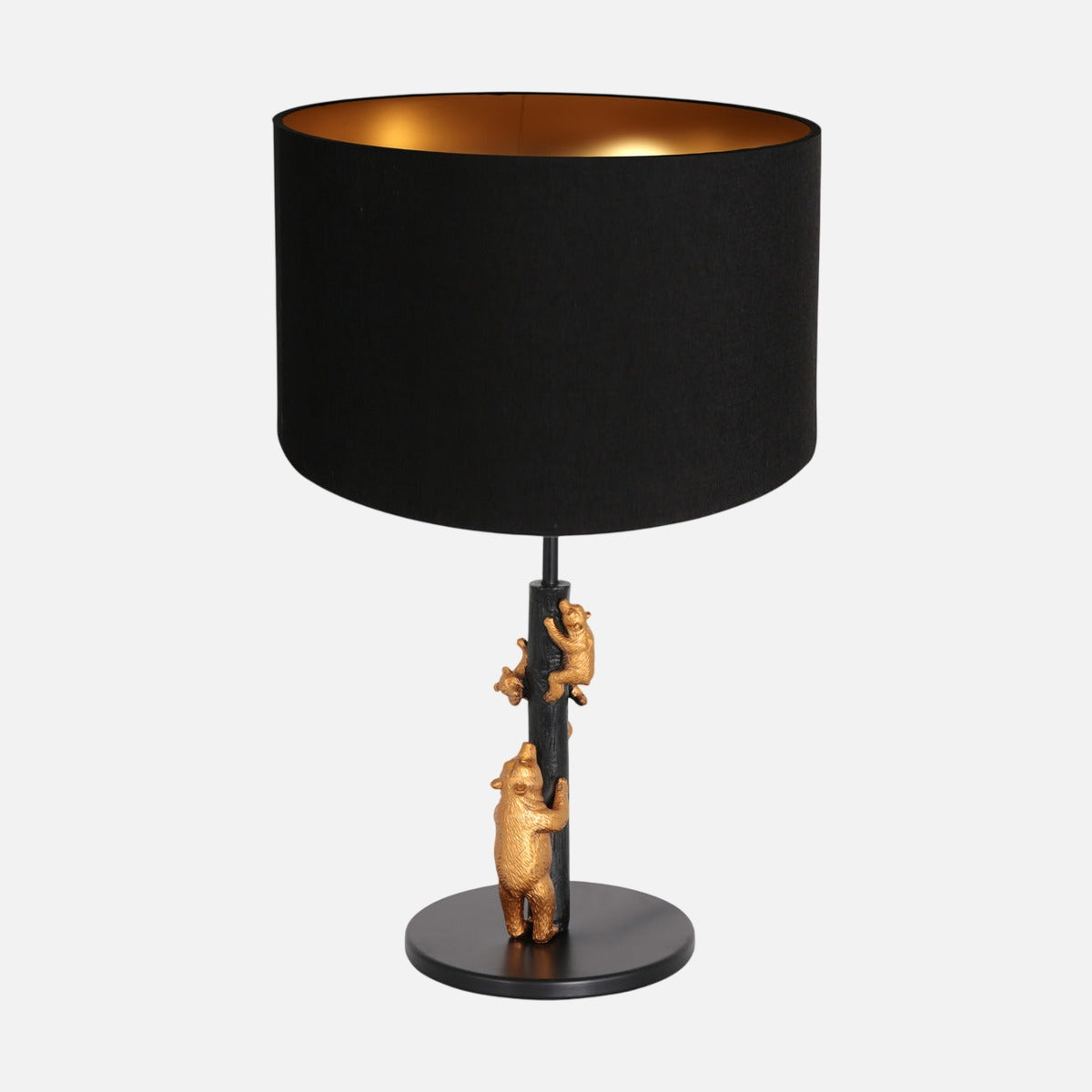 Lampe à poser décorative noir doré, motif ours, abat-jour noir intérieur doré