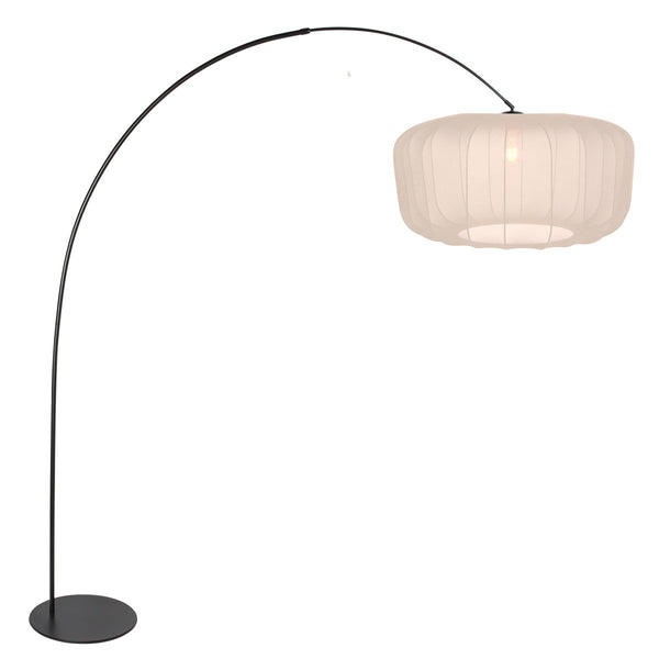 Lampadaire Anne-Curve noir, arc, abat-jour crème Ø60 cm