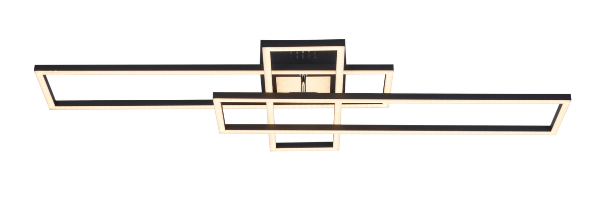 Vue rapprochée du cadre central rectangulaire et de la structure lumineuse noire