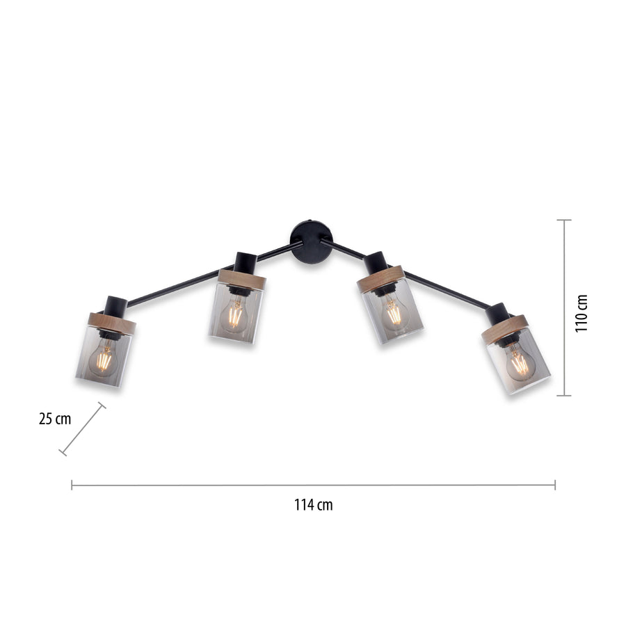 Plafonnier Pasqual 4 lumières noir et bois