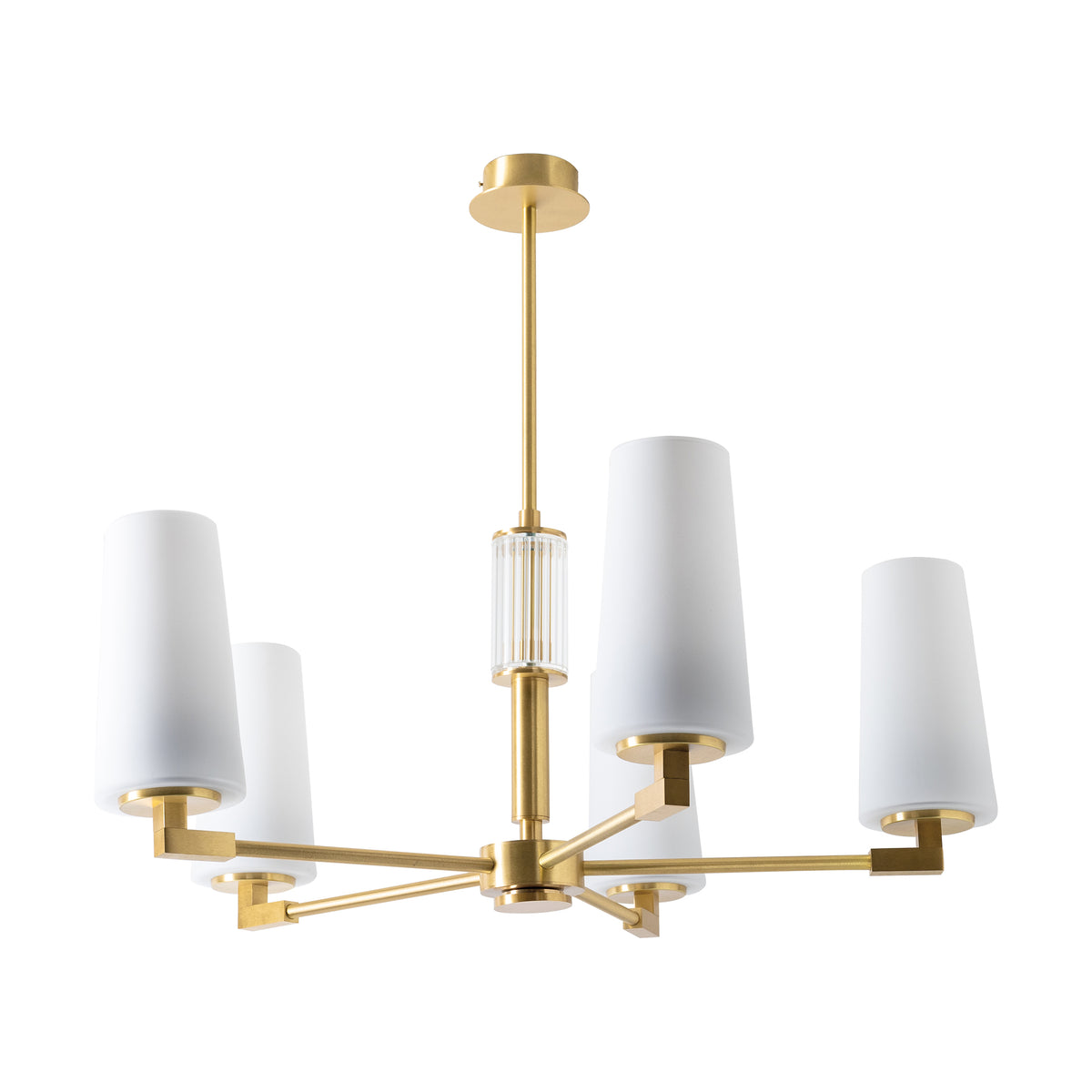 Suspension Vincenza 5 lumières laiton brossé et opale, verre