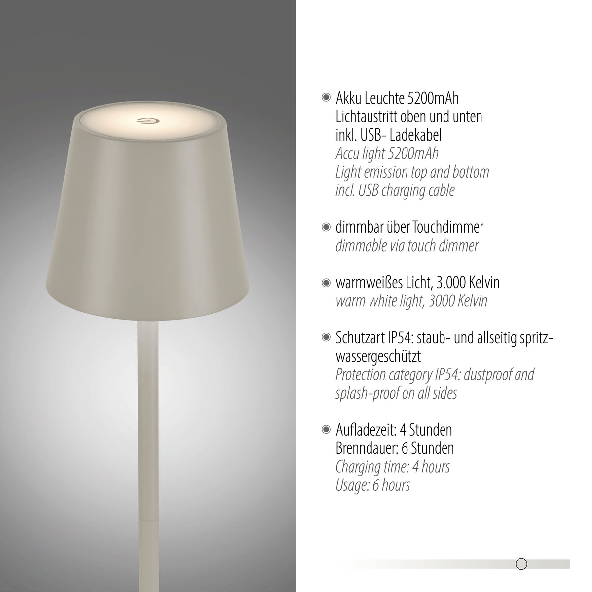 Gros plan sur le dessus de l'abat-jour et les caractéristiques techniques de la lampe.
