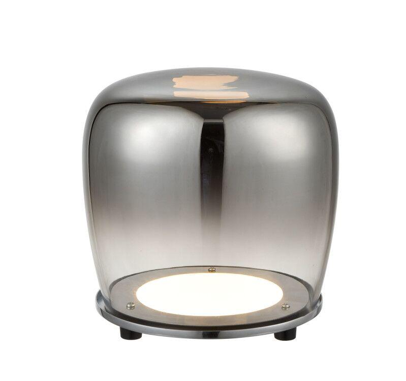 Lampe à poser en verre fumé bombé, vue de face sur fond blanc