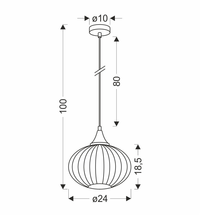 Schéma de dimensions de la suspension avec diamètre 24 cm et hauteur 100 cm