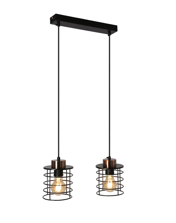 Suspension Glob 2 lumières noire et dorée