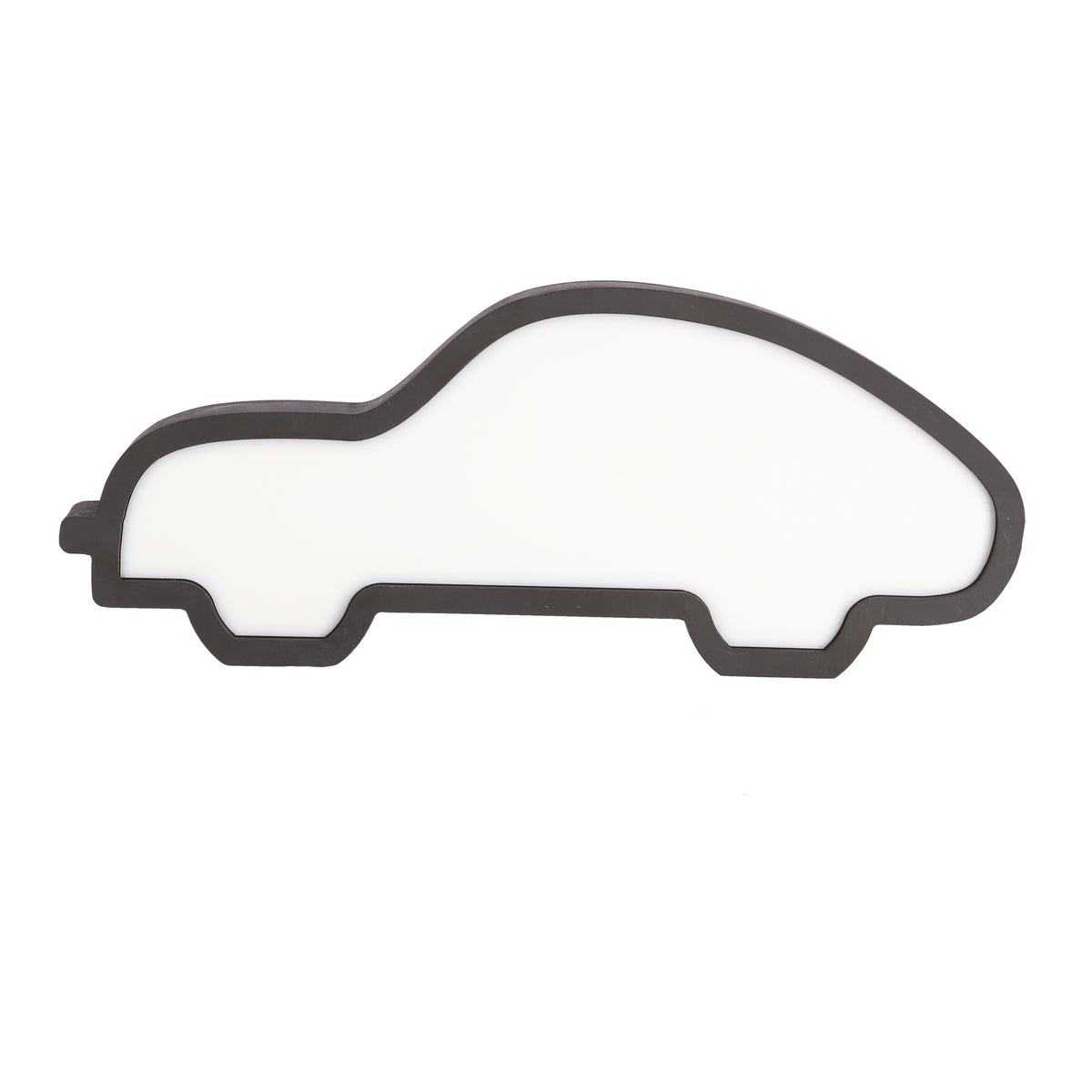 Vue de face du luminaire enfant en forme de silhouette de voiture noire et blanche