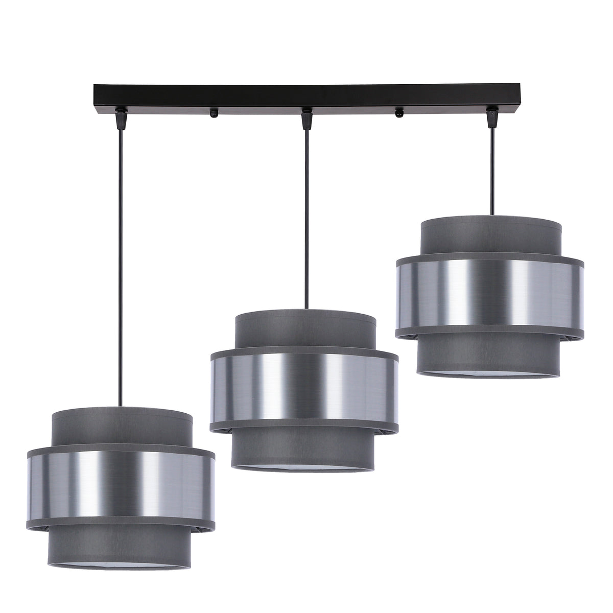 Suspension Hare 3 lumières grise, tissu, L 75 cm
