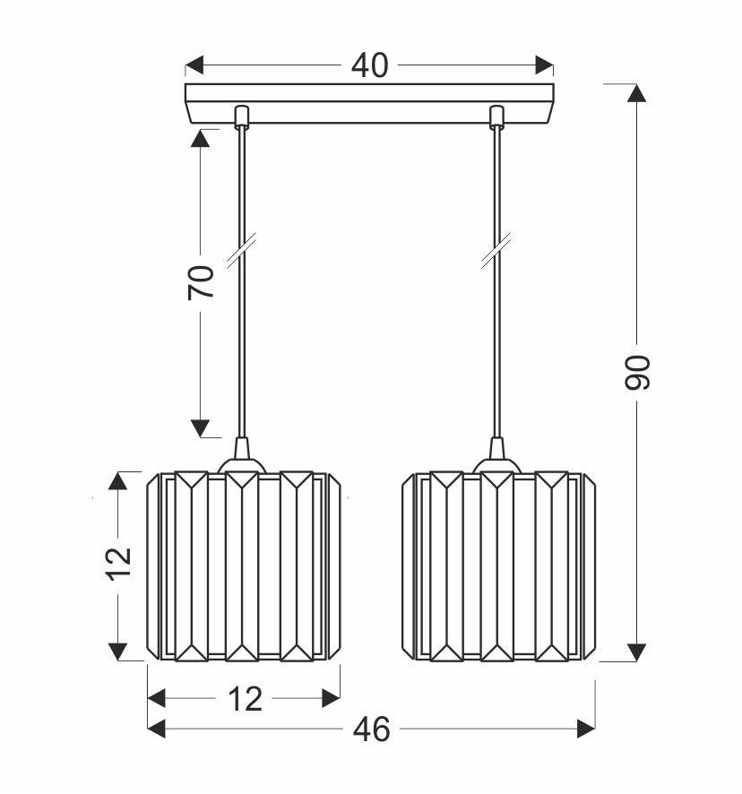 Schéma de dimensions de la suspension : largeur 40 cm, hauteur 90 cm