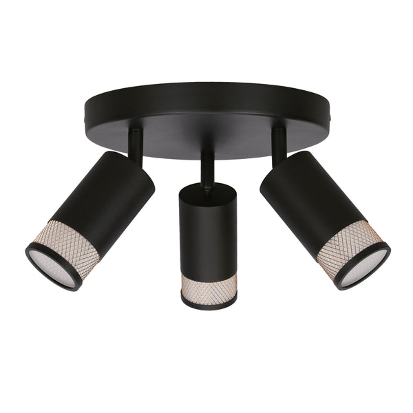 Plafonnier Flin 3 lumières noir et doré, L 32 cm