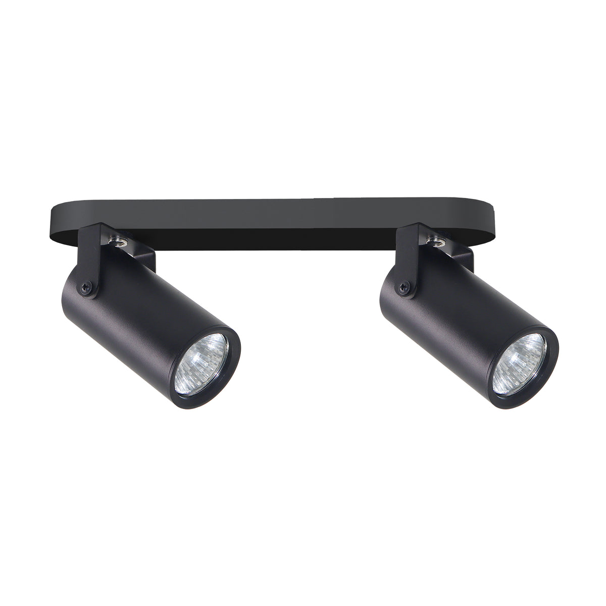 Plafonnier noir deux spots cylindriques orientables fixés sur une barre