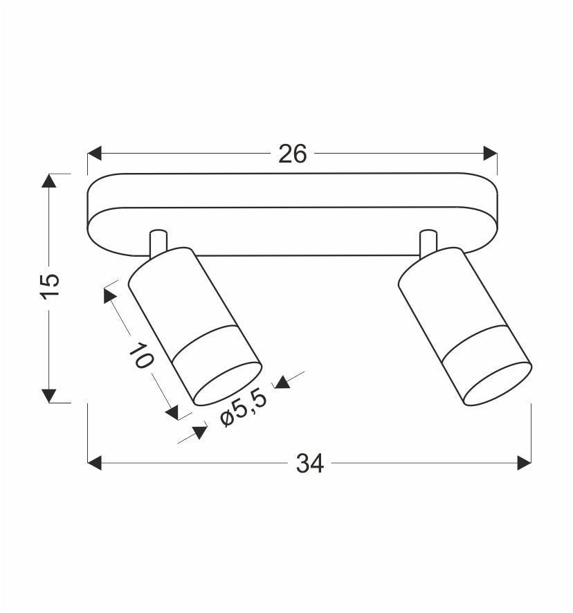Schéma coté du plafonnier, base 26 cm et hauteur totale 15 cm