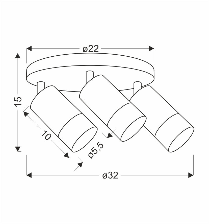 Schéma coté du plafonnier avec diamètre 32 cm et hauteur 15 cm