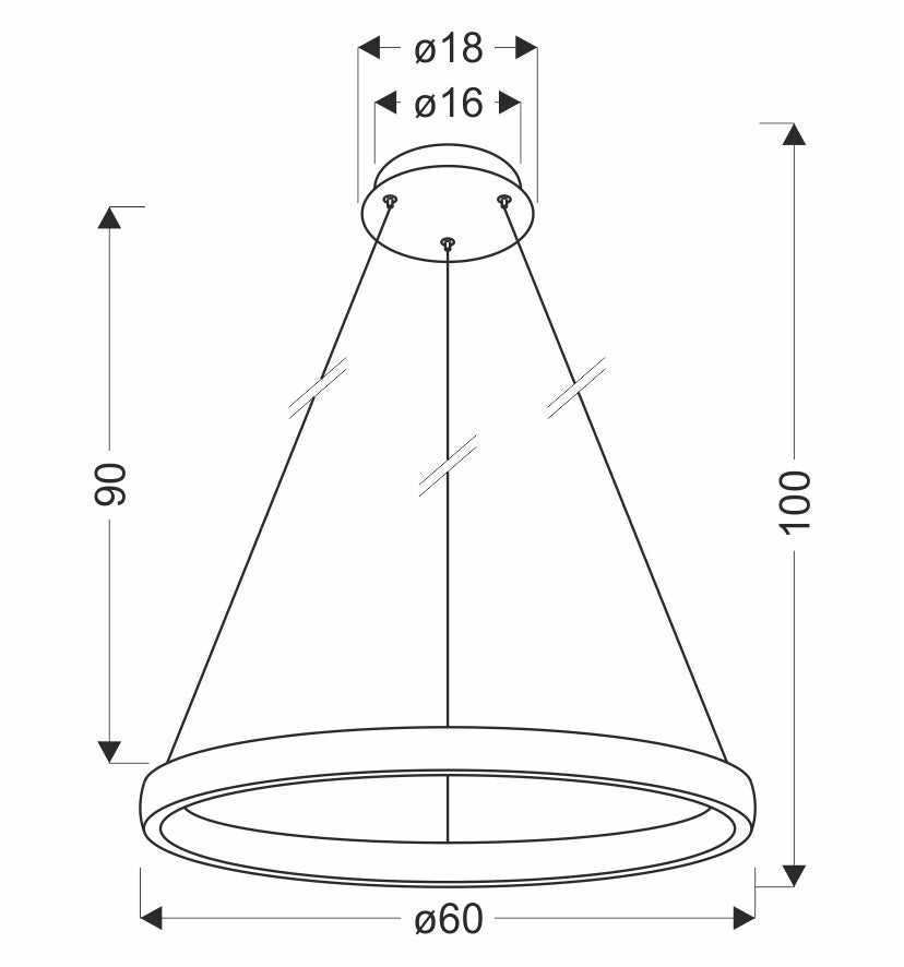 Schéma coté de la suspension avec diamètre 60 cm et hauteur 100 cm