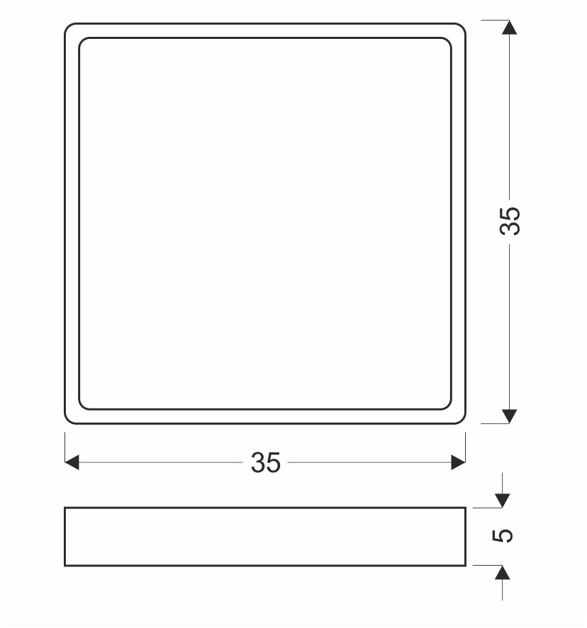 Schéma coté du plafonnier : 35 cm de côté sur 5 cm de hauteur