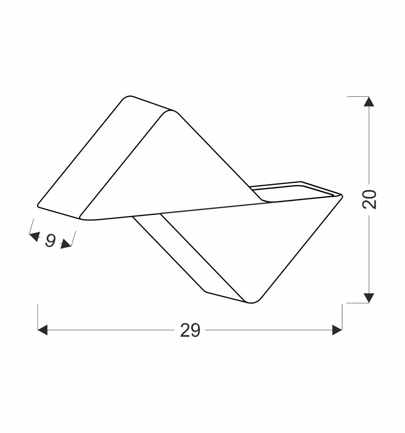 Schéma coté : 29 cm de largeur, 20 cm de hauteur, 9 cm de profondeur