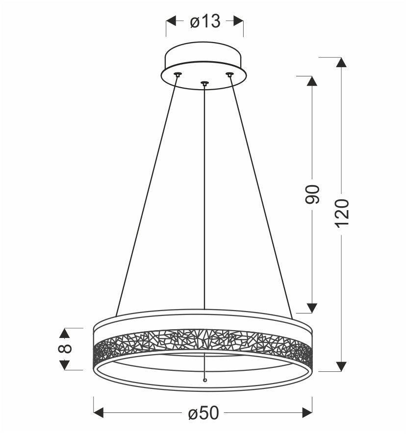 Schéma technique coté : diamètre 50 cm, hauteur réglable de 90 à 120 cm