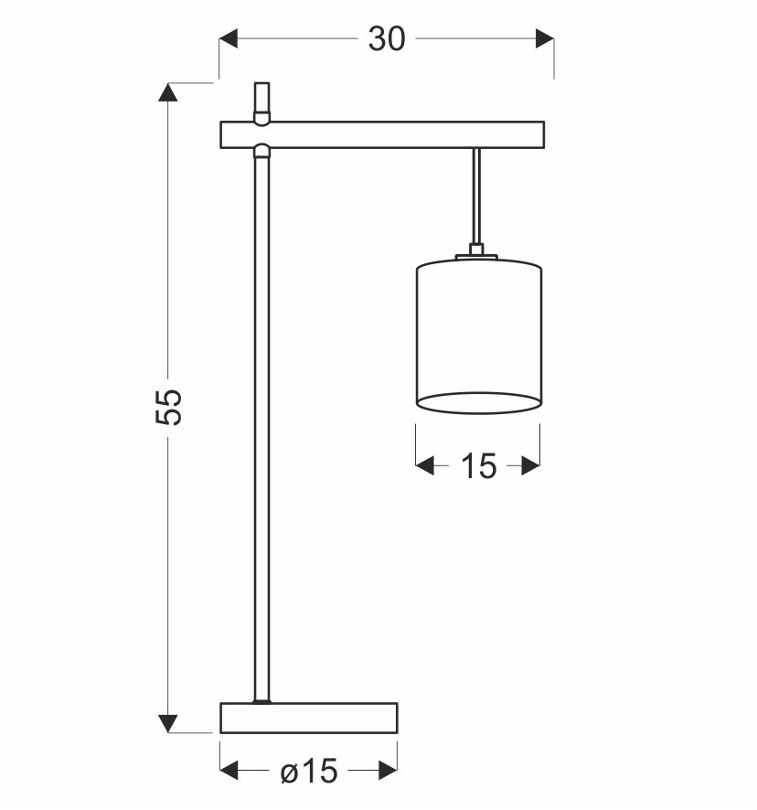 Schéma technique coté montrant hauteur 55 cm et largeur 30 cm du luminaire