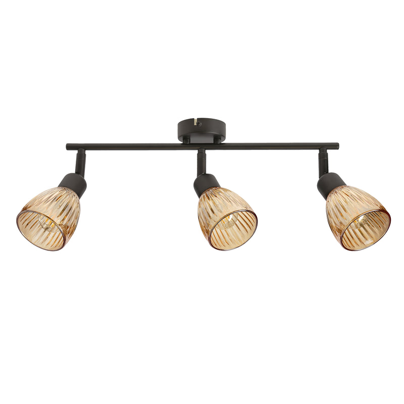 Plafonnier Amcos 3 lumières noir, verre, L 52 cm